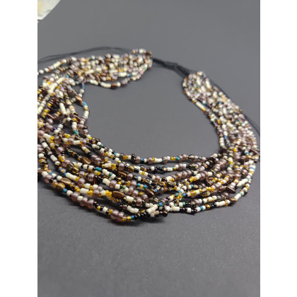 unikatart - korale,naszyjniki - Naszyjnik Mix Korali Drobnych Brązowych Kremowych Z Drobinkami foto #3