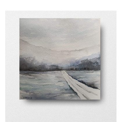 Zima -  akwarela formatu 15/15 cm, Paulina Lebida, obrazy akwarela