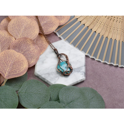 Witchcraft Apparel - wisiory - Miedziany wisiorek wire wrapping z turkusem #536 foto #1