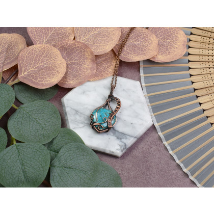 Witchcraft Apparel - wisiory - Miedziany wisiorek wire wrapping z turkusem #536 foto #2