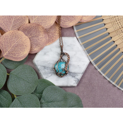 Witchcraft Apparel - wisiory - Miedziany wisiorek wire wrapping z turkusem #536 foto #3