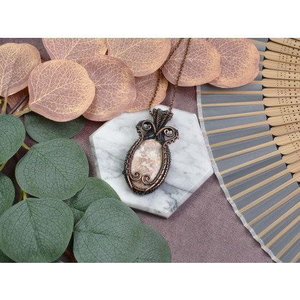 Witchcraft Apparel - wisiory - Miedziany wisiorek wire wrapping z agatem crazy lace #542 foto #1