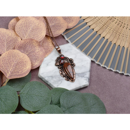 Witchcraft Apparel - wisiory - Miedziany ozdobny wisiorek z obsydianem mahoniowym i granatem #543 foto #3