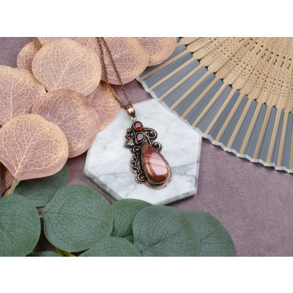 Witchcraft Apparel - wisiory - Miedziany ozdobny wisiorek z czerwonym jaspisem i granatem #545 foto #1