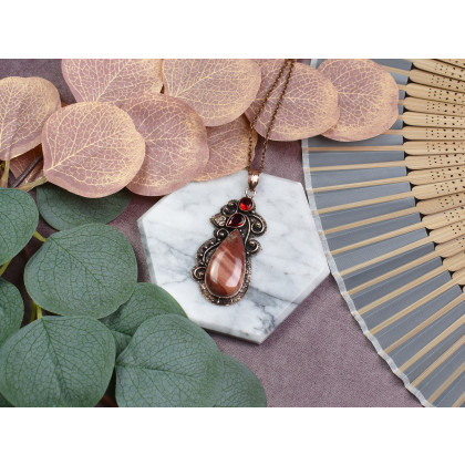 Witchcraft Apparel - wisiory - Miedziany ozdobny wisiorek z czerwonym jaspisem i granatem #545 foto #3