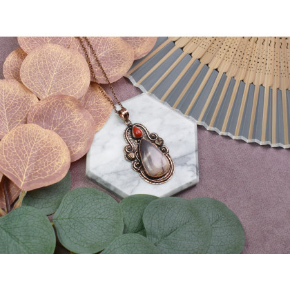 Witchcraft Apparel - wisiory - Miedziany ozdobny wisiorek z jaspisem i koralem #550 foto #1