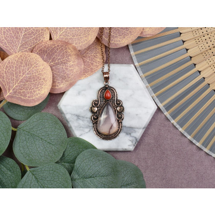 Witchcraft Apparel - wisiory - Miedziany ozdobny wisiorek z jaspisem i koralem #550 foto #2