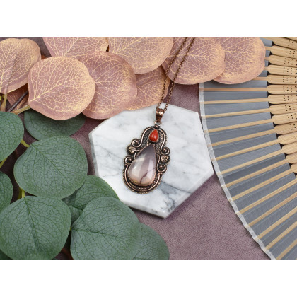 Witchcraft Apparel - wisiory - Miedziany ozdobny wisiorek z jaspisem i koralem #550 foto #3