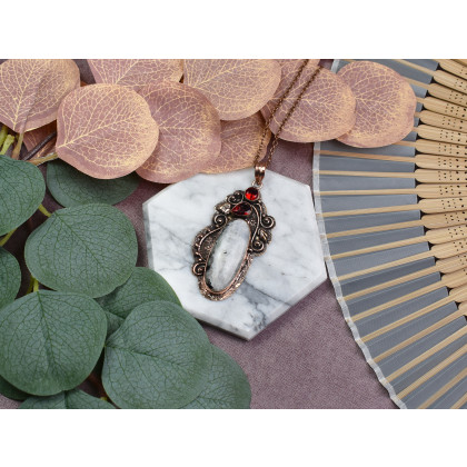 Witchcraft Apparel - wisiory - Miedziany ozdobny wisiorek z kamieniem księżycowym i granatem #551 foto #3