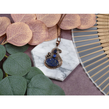 Witchcraft Apparel - wisiory - Miedziany ozdobny wisiorek z lapisem lazuli i tanzanitem #552 foto #3