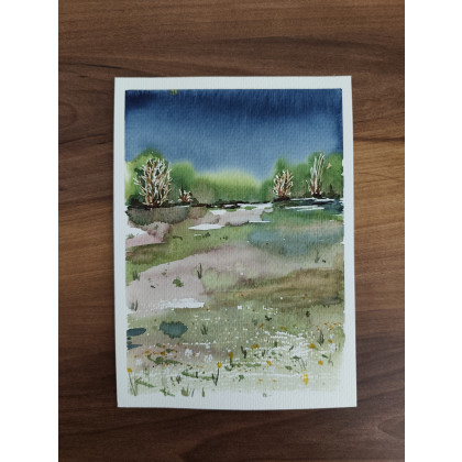 Beata Rudecka - obrazy akwarela - Akwarela Akwarelka Obraz pt: Granatowa Cisza 13,5 x 19 cm foto #1