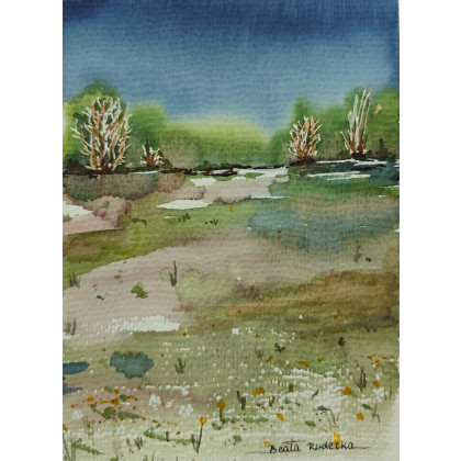 Beata Rudecka - obrazy akwarela - Akwarela Akwarelka Obraz pt: Granatowa Cisza 13,5 x 19 cm foto #2