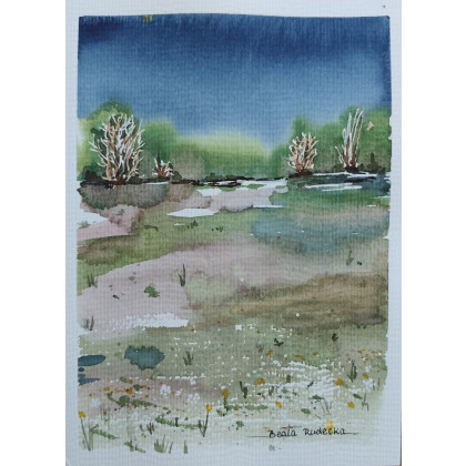 Beata Rudecka - obrazy akwarela - Akwarela Akwarelka Obraz pt: Granatowa Cisza 13,5 x 19 cm foto #3