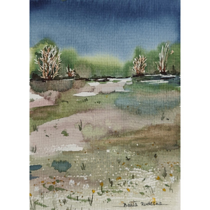 Beata Rudecka - obrazy akwarela - Akwarela Akwarelka Obraz pt: Granatowa Cisza 13,5 x 19 cm foto #4