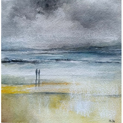 Paulina Lebida - obrazy akwarela - Na plaży-  akwarela formatu 20/20 cm foto #1