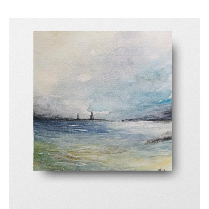 Na morzu-  akwarela formatu 20/20 cm, Paulina Lebida, obrazy akwarela