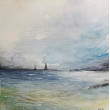 Na morzu-  akwarela formatu 20/20 cm