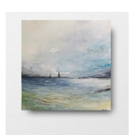 Na morzu-  akwarela formatu 20/20 cm