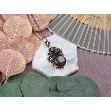 Witchcraft Apparel - wisiory - Miedziany ozdobny wisiorek z jaspisem i ametystem #555 foto #1