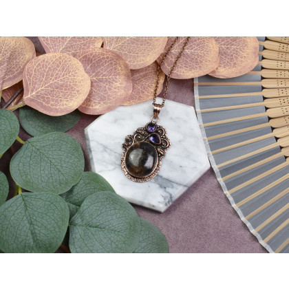 Witchcraft Apparel - wisiory - Miedziany ozdobny wisiorek z jaspisem i ametystem #555 foto #2