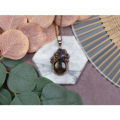 Witchcraft Apparel - wisiory - Miedziany ozdobny wisiorek z jaspisem i ametystem #555 foto #3