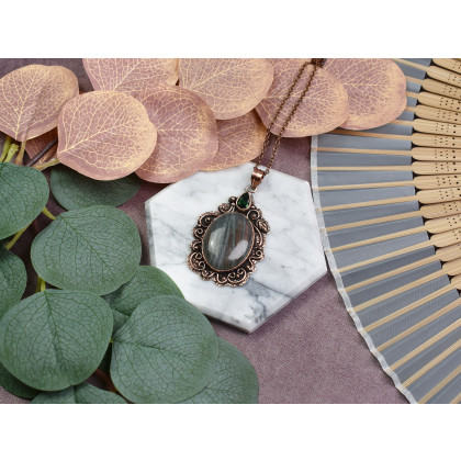 Witchcraft Apparel - wisiory - Miedziany ozdobny wisiorek z labradorytem i zielonym kwarcem #561 foto #1