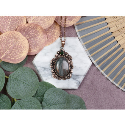Witchcraft Apparel - wisiory - Miedziany ozdobny wisiorek z labradorytem i zielonym kwarcem #561 foto #2
