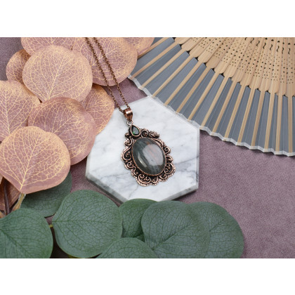 Witchcraft Apparel - wisiory - Miedziany ozdobny wisiorek z labradorytem i zielonym kwarcem #561 foto #3