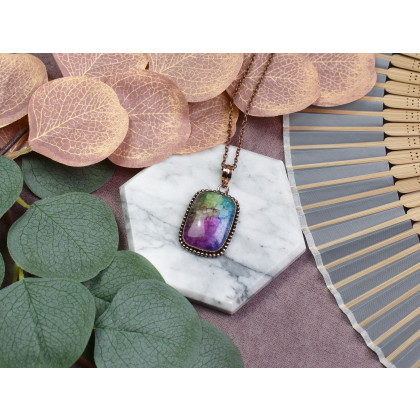 Witchcraft Apparel - wisiory - Miedziany ozdobny wisiorek z tęczowym agatem solarnym #565 foto #2