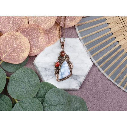 Witchcraft Apparel - wisiory - Miedziany ozdobny wisiorek z opalem owyhee i koralem #569 foto #3