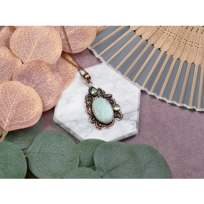 Witchcraft Apparel - wisiory - Miedziany ozdobny wisiorek z amazonitem i peridotem #570 foto #1