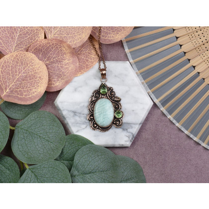 Witchcraft Apparel - wisiory - Miedziany ozdobny wisiorek z amazonitem i peridotem #570 foto #2