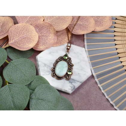 Witchcraft Apparel - wisiory - Miedziany ozdobny wisiorek z amazonitem i peridotem #570 foto #3