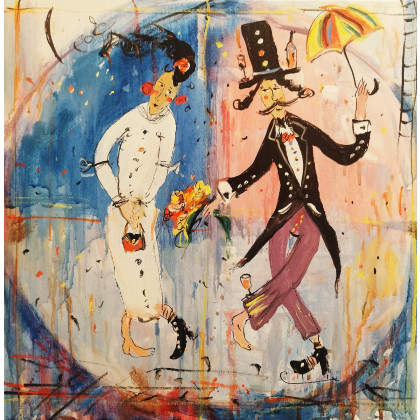 Dariusz Grajek - olej + akryl - Zakochani z parasolem... foto #1