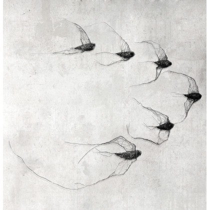 Instalacja z metalu nr XIII - ptaki w kluczu (6 sztuk), Maja Gajewska, instalacja