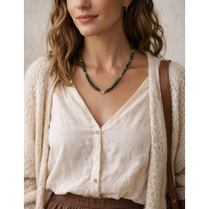 Naszyjnik Malachit Mini Z Drzewkiem Szczęścia, unikatart, korale,naszyjniki