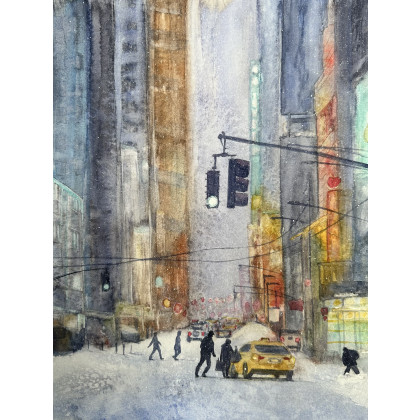 Zima w wielkim mieście 1  (30x40 cm), Krystyna Nowak, obrazy akwarela