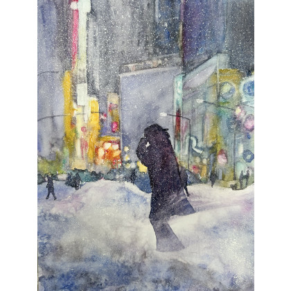 Zima w wielkim mieście 2 (30x40 cm), Krystyna Nowak, obrazy akwarela