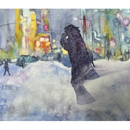 Krystyna Nowak - obrazy akwarela - Zima w wielkim mieście 2 (30x40 cm) foto #1