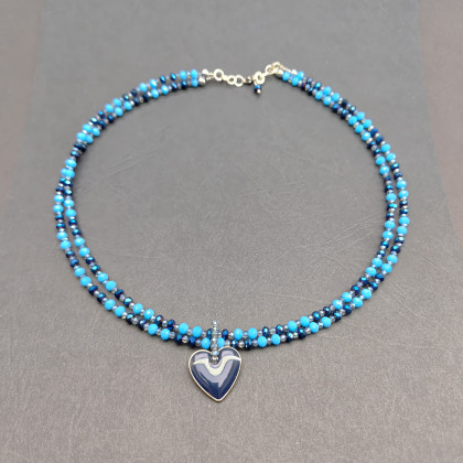 unikatart - korale,naszyjniki - Naszyjnik Krótki Serce Kryształki Granatowe foto #2