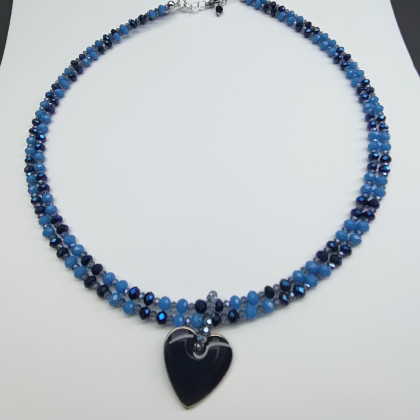 unikatart - korale,naszyjniki - Naszyjnik Krótki Serce Kryształki Granatowe foto #3