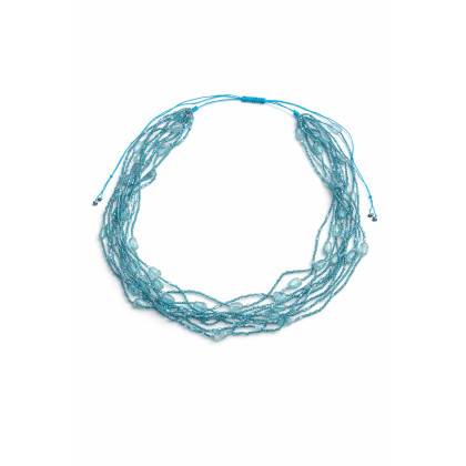 unikatart - korale,naszyjniki - Naszyjnik Krótki Niebieskie Tulipany Sznurek Korale foto #1