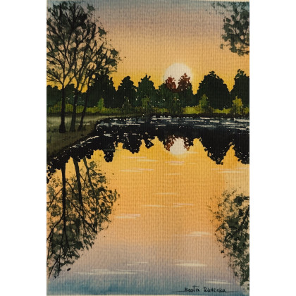 Akwarela Akwarelka Obraz pt: Złota Godzina 13,5 x 19 cm Unikat, Beata Rudecka, obrazy akwarela