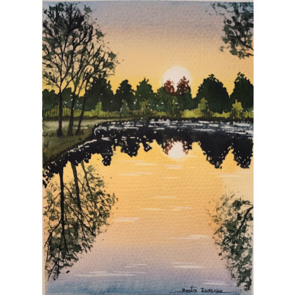 Beata Rudecka - obrazy akwarela - Akwarela Akwarelka Obraz pt: Złota Godzina 13,5 x 19 cm Unikat foto #2