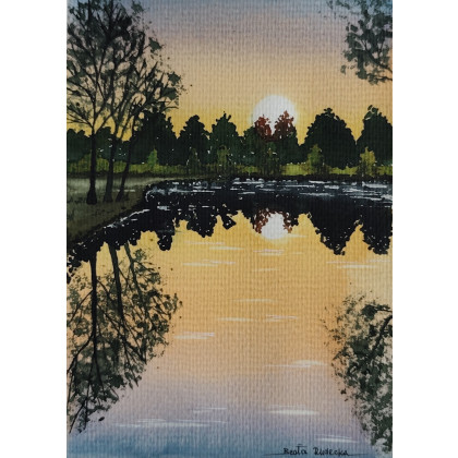 Beata Rudecka - obrazy akwarela - Akwarela Akwarelka Obraz pt: Złota Godzina 13,5 x 19 cm Unikat foto #3