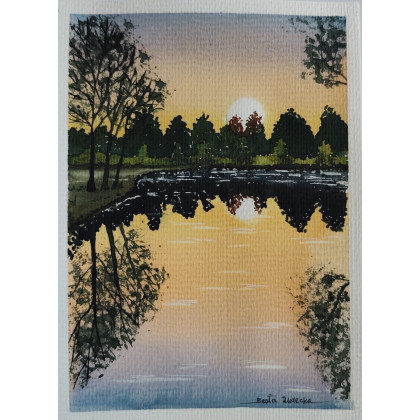 Beata Rudecka - obrazy akwarela - Akwarela Akwarelka Obraz pt: Złota Godzina 13,5 x 19 cm Unikat foto #4