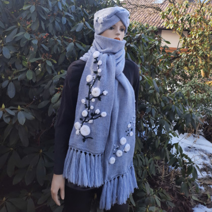 MarMat - inne - Białe Róże. Komplet zimowy szal i opaska. foto #3