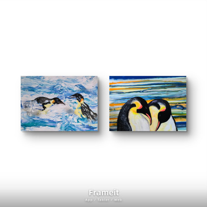 Kompozycja pingwiny krolewskie, Ewa Mościszko, obrazy akryl
