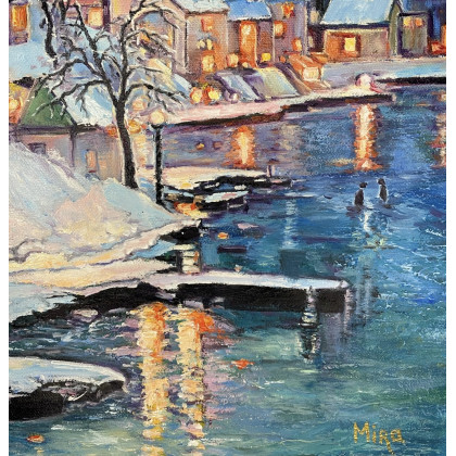 Myroslava Burlaka - obrazy olejne - Wieczór. Zimowe miasto nad wodą. foto #1