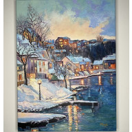 WIECZÓR. ZIMOWE MIASTO NAD WODĄ.